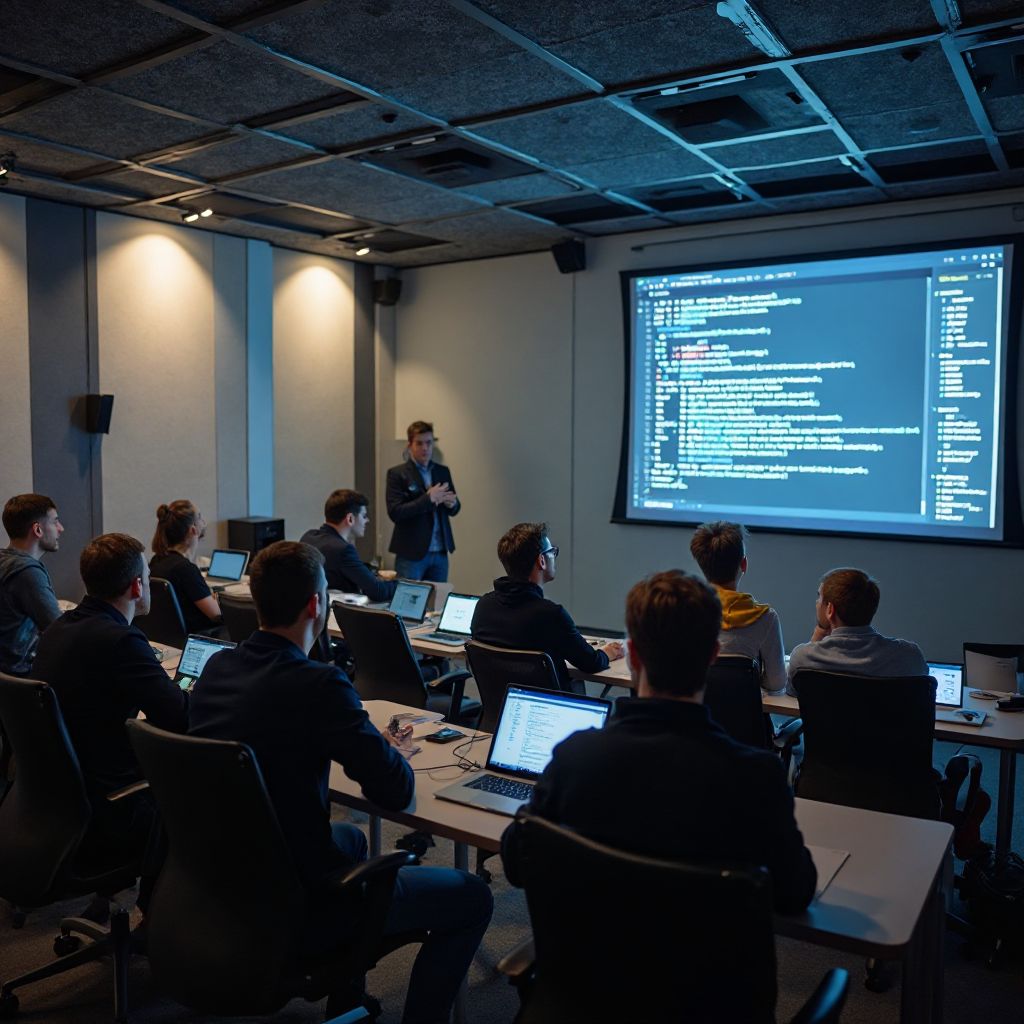 Modern lecture hall with technical presentation